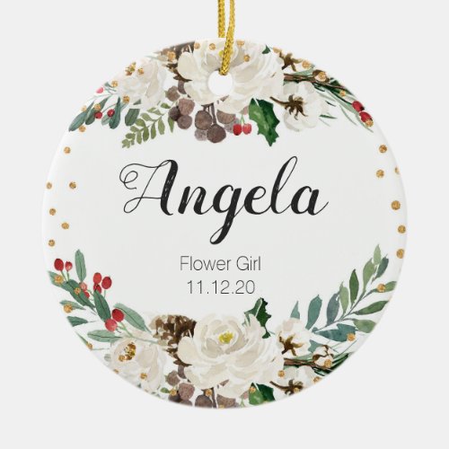 Personalized Floral Flower Girl Christmas Ornament