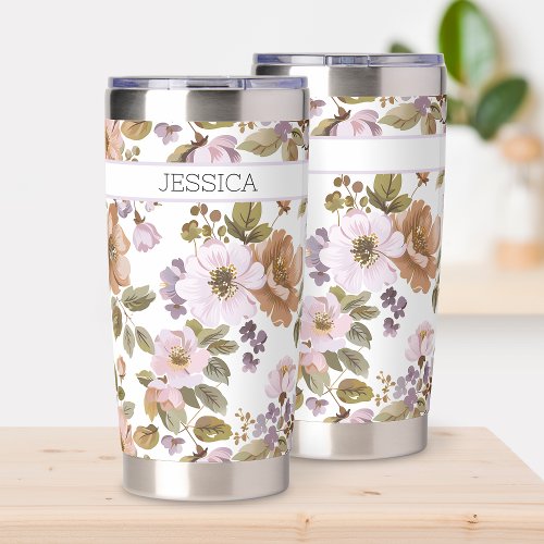 Personalized Floral Flower Name Coffee Travel Insulated Tumbler