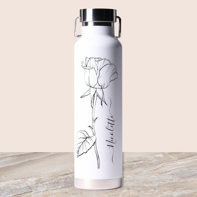 Personalized Floral Flower Name Elegant Script Water Bottle (Creator Uploaded)