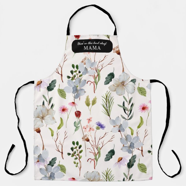 Personalized Floral Foliage World Best Chef Mama Apron (Front)