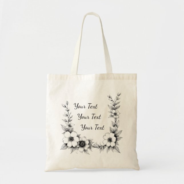 Personalized Floral Frame Tote Bag (Front)
