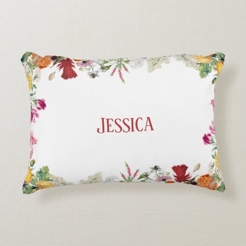 Personalized Floral Garden Colorful Flowers Accent Pillow
