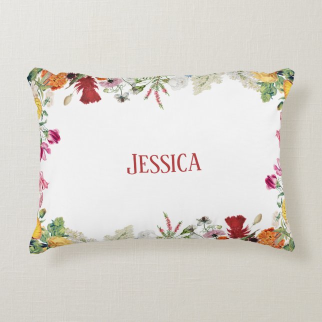 Personalized Floral Garden Colorful Flowers Accent Pillow (Front)