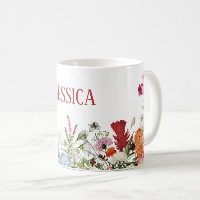 Personalized Floral Garden Colorful Flowers Coffee Mug (Front Right)