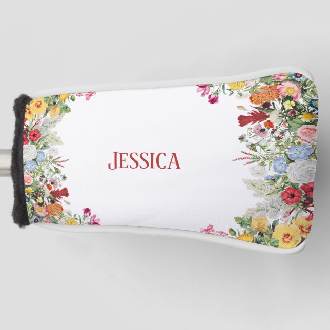 Personalized Floral Garden Colorful Flowers Golf Head Cover (Front)