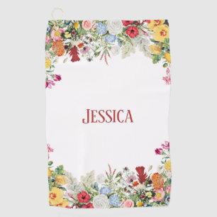 Personalized Floral Garden Colorful Flowers Golf Towel