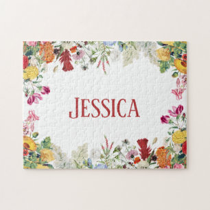 Personalized Floral Garden Colorful Flowers Jigsaw Puzzle