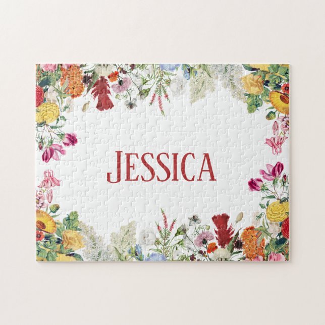 Personalized Floral Garden Colorful Flowers Jigsaw Puzzle (Horizontal)