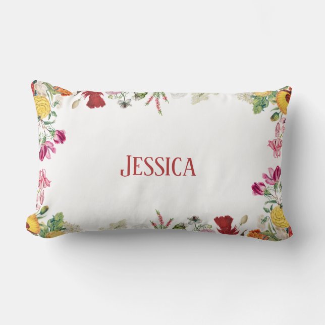 Personalized Floral Garden Colorful Flowers Lumbar Pillow (Front)