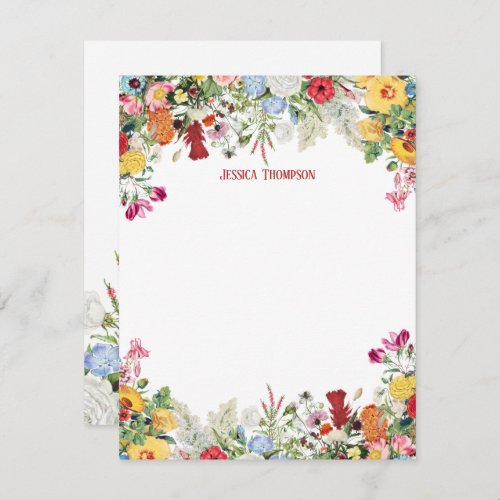 Personalized Floral Garden Colorful Flowers Note Card