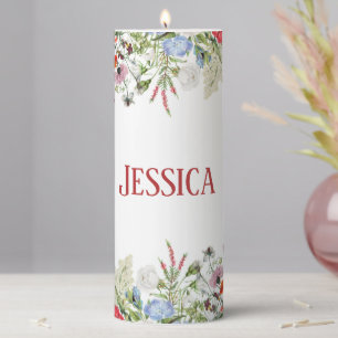 Personalized Floral Garden Colorful Flowers Pillar Candle