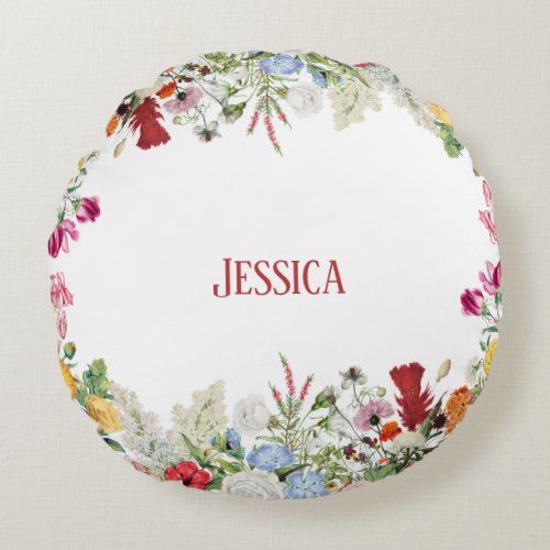 Personalized Floral Garden Colorful Flowers  Round Pillow