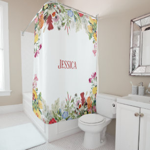 Personalized Floral Garden Colorful Flowers Shower Curtain