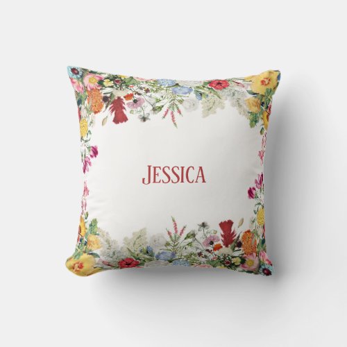 Personalized Floral Garden Colorful Flowers Throw Pillow