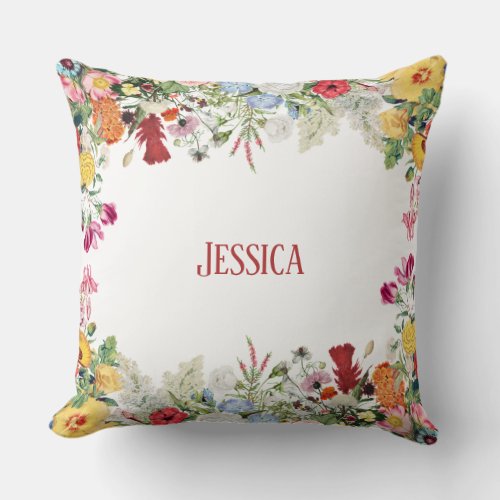 Personalized Floral Garden Colorful Flowers Throw Pillow