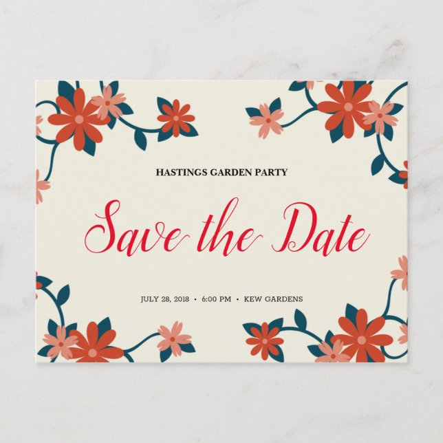 Personalized - Floral Garden Party Save The Date Postcard (Front)