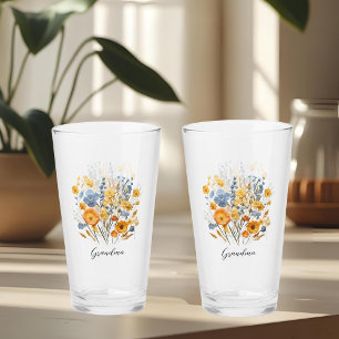 Personalized Floral Glass Cup for Grandma Gift