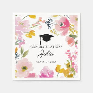Personalized Floral Graduation Party Decor Napkins