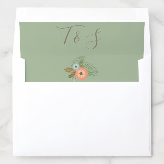 Personalized floral green envelope liner (In Envelope)