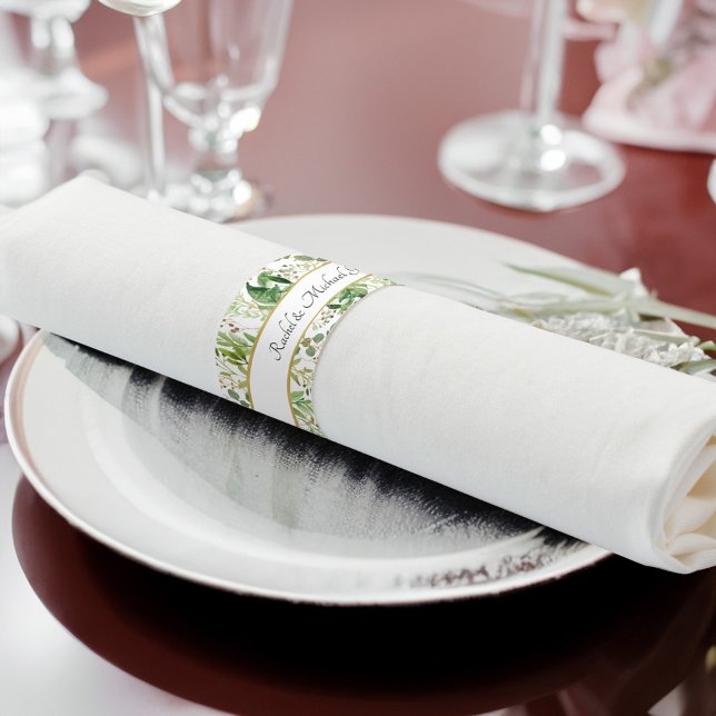 Personalized Floral green gold Napkin Bands (Creator Uploaded)