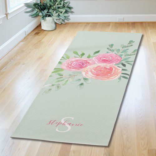 Personalized Floral Green Yoga Mat