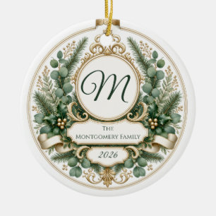 Personalized Floral Greenery Family Ceramic Ornament