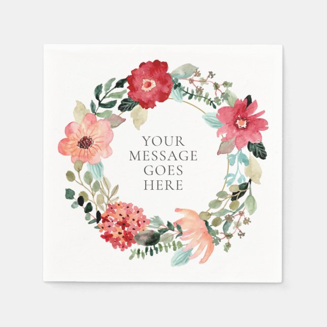 Personalized Floral Greenery Foliage Garland Napkins (Front)