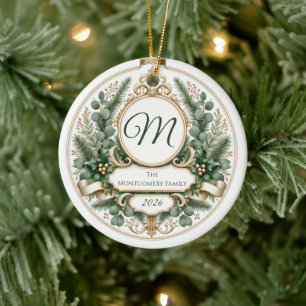 Personalized Floral Greenery Photo Ceramic Ornament