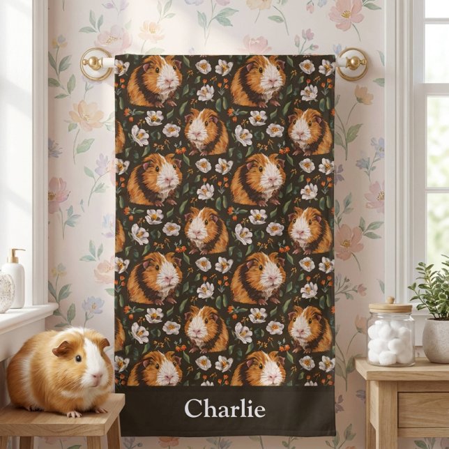 Personalized Floral Guinea Pig Beach Towel (Creator Uploaded)
