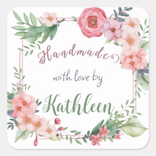 Personalized Floral Handmade with Love by Sticker