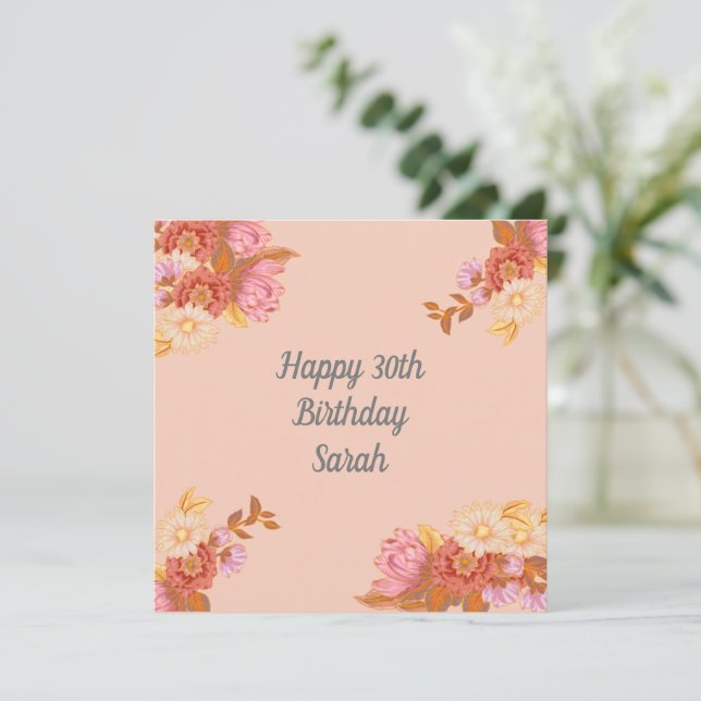 Personalized Floral Happy Birthday Card (Standing Front)