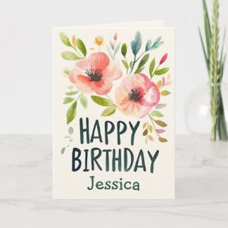 Personalized Floral Happy Birthday Custom name Card