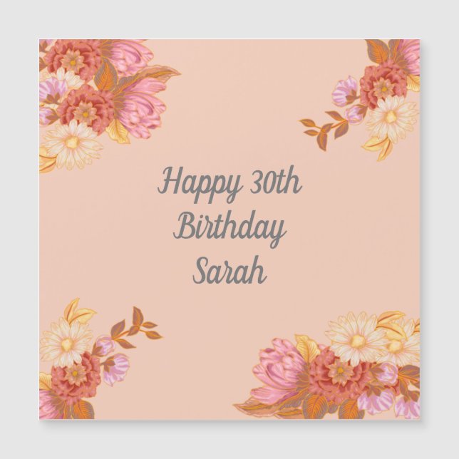 Personalized Floral Happy Birthday Magnet (Front)