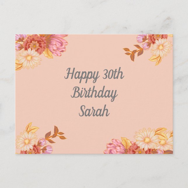 Personalized Floral Happy Birthday Postcard (Front)