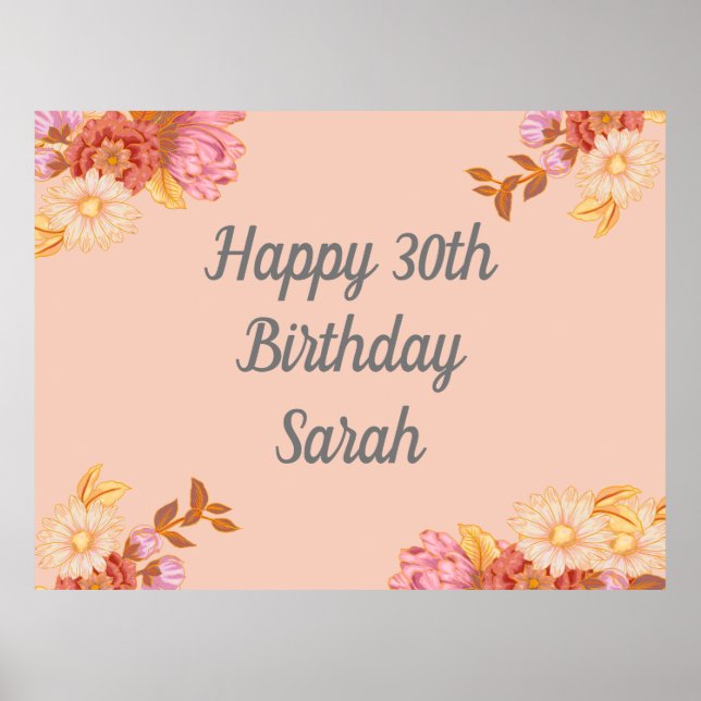 Personalized Floral Happy Birthday Poster (Front)