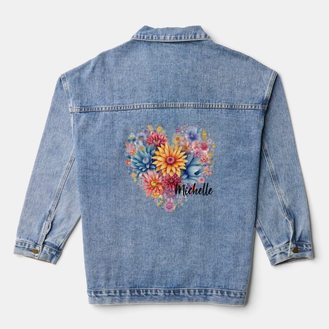 Personalized Floral Heart Denim Jacket (Back)