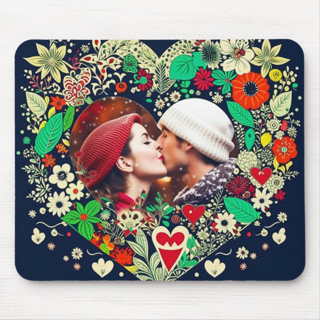 Personalized Floral Heart Frame Photo Mouse Pad (Front)
