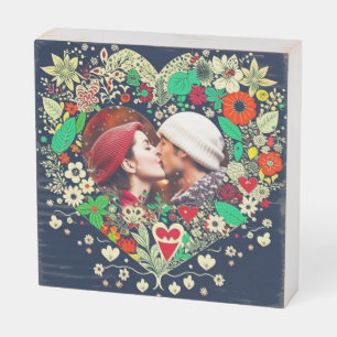 Personalized Floral Heart Frame Photo Wooden Box Sign