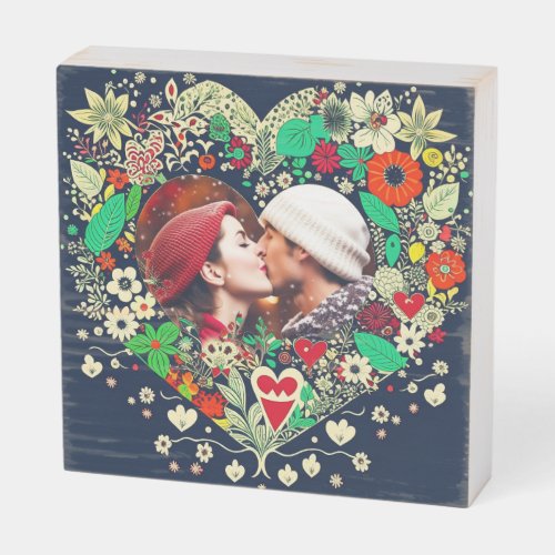 Personalized Floral Heart Frame Photo Wooden Box Sign