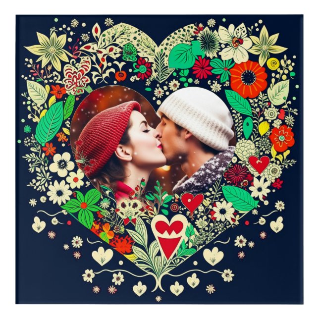 Personalized Floral Heart Frame Romantic Gift Acrylic Print (Front)