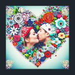 Personalized Floral Heart Frame Romantic Gift Canvas Print<br><div class="desc">Pretty teal background with red roses and colorful flowers whimsical folk art style floral heart. Add a picture of you and your partner in the personalize area. Sweet romantic gift for Christmas,  Valentine's Day or an anniversary.</div>