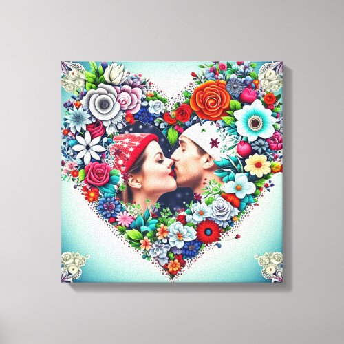 Personalized Floral Heart Frame Romantic Gift Canvas Print