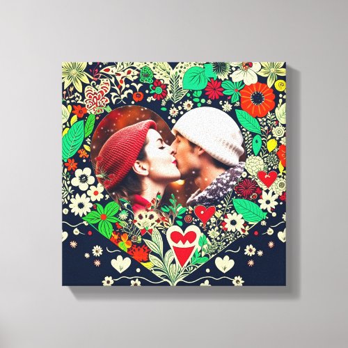 Personalized Floral Heart Frame Romantic Gift Canvas Print