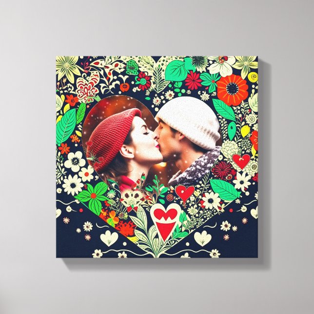 Personalized Floral Heart Frame Romantic Gift Canvas Print (Front)