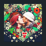 Personalized Floral Heart Frame Romantic Gift Canvas Print<br><div class="desc">Pretty red,  dark blue and beige colorful flowers whimsical folk art style floral heart. Add a picture of you and your partner in the personalize area. Sweet romantic gift for Christmas,  Valentine's Day or an anniversary.</div>