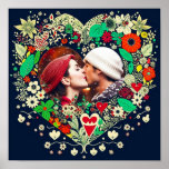 Personalized Floral Heart Frame Romantic Gift Poster<br><div class="desc">Pretty red,  dark blue and beige colorful flowers whimsical folk art style floral heart. Add a picture of you and your partner in the personalize area. Sweet romantic gift for Christmas,  Valentine's Day or an anniversary.</div>