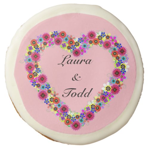 Personalized Floral Heart Love in Rose Pink Sugar Cookie