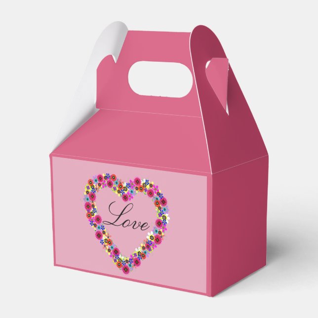 Personalized Floral Heart on Pink Favor Boxes (Front Side)