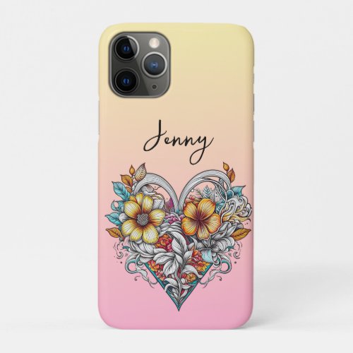 Personalized Floral Heart Romantic iPhone 11 Pro Case