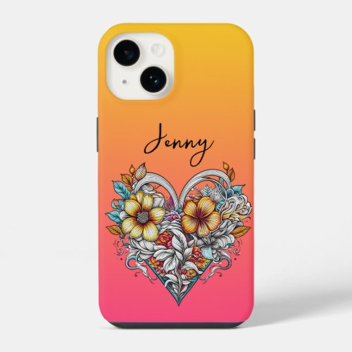 Personalized Floral Heart Romantic iPhone 14 Case